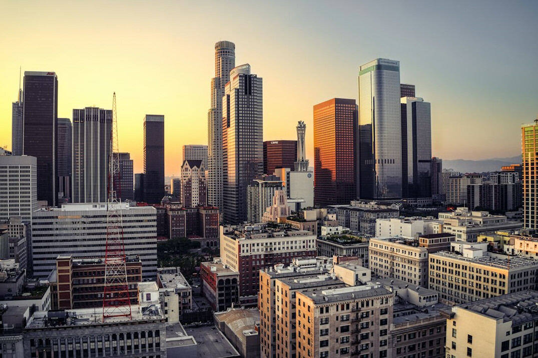 city skyline at dusk